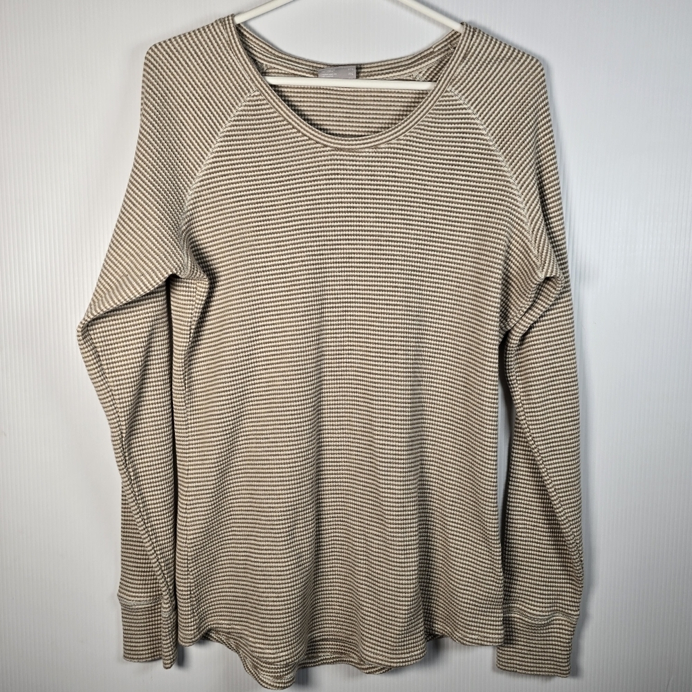 Columbia Womens Striped Long Sleeve Cascade Gorge Thermal Crew Taupe & Cream XXL